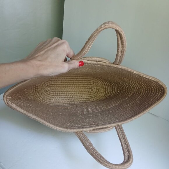 Soft Natural Rope Satchel Tote Bag Rich Circular Handle Embroidery & Fringe - Picture 7 of 9